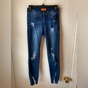 Wax Jean, Distressed Skinny High-Rise Jeans, Butt I Love You, Size 5, Dark